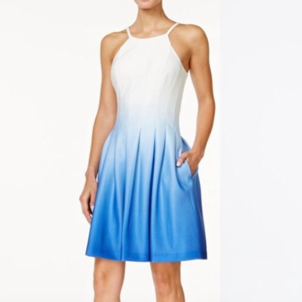 Calvin Klein White and Blue Midi Dress